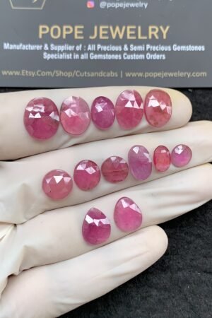 Natural Pink Sapphire Gemstone Rose Cut Fancy Shape Cabochon High Quality Loose Gemstones For Jewelry Making 8-14 MM Size 13 Pcs V2629