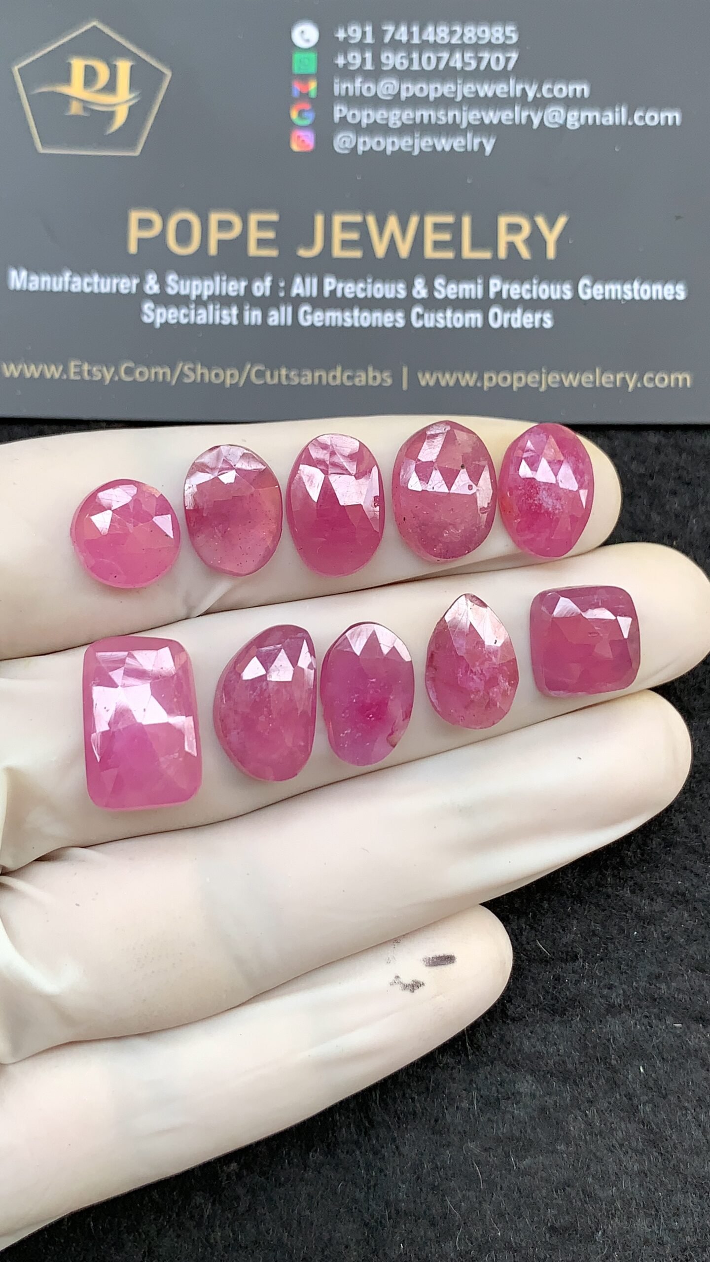 Natural Pink Sapphire Gemstone Rose Cut Fancy Shape Cabochon High Quality Loose Gemstones For Jewelry Making 10-16 MM Size 10 Pcs V2631