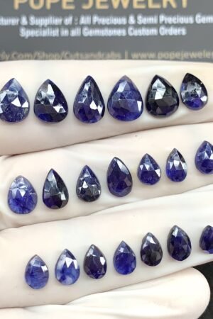 Natural Blue Sapphire Gemstone Rose Cut Pear Shape Cabochon High Quality Loose Gemstones For Jewelry Making 7-10 MM Size 20 Pcs V2644