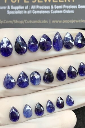 Natural Blue Sapphire Gemstone Rose Cut Mix Shape Cabochon High Quality Loose Gemstones For Jewelry Making 6-11 MM Size 20 Pcs V2645