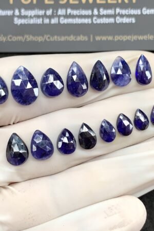 Natural Blue Sapphire Gemstone Rose Cut Pear Shape Cabochon High Quality Loose Gemstones For Jewelry Making 7-12 MM Size 15 Pcs V2646