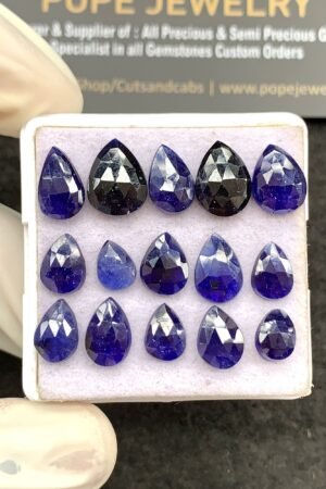 Natural Blue Sapphire Gemstone Rose Cut Pear Shape Cabochon High Quality Loose Gemstones For Jewelry Making 7-11 MM Size 15 Pcs V2648