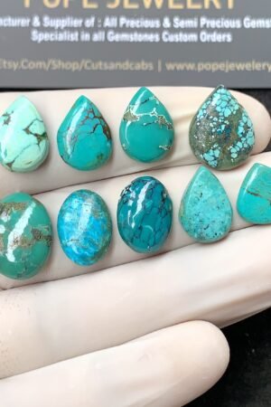Natural Tibetan Turquoise Gemstone Smooth Mix Shape Cabochon High Quality Loose Gemstones For Jewelry Making 11-16 MM Size 9 Pcs V2652