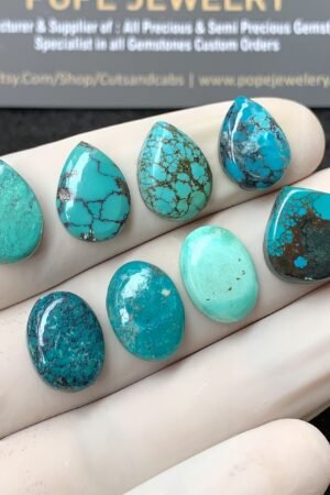 Natural Tibetan Turquoise Gemstone Smooth Mix Shape Cabochon High Quality Loose Gemstones For Jewelry Making 14 MM Size 8 Pcs V2653