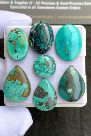 Natural Tibetan Turquoise Gemstone Smooth Mix Shape Cabochon High Quality Loose Gemstones For Jewelry Making 11-18 MM Size 7 Pcs V2658
