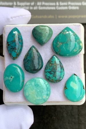 Natural Tibetan Turquoise Gemstone Smooth Mix Shape Cabochon High Quality Loose Gemstones For Jewelry Making 10-16 MM Size 8 Pcs V2660