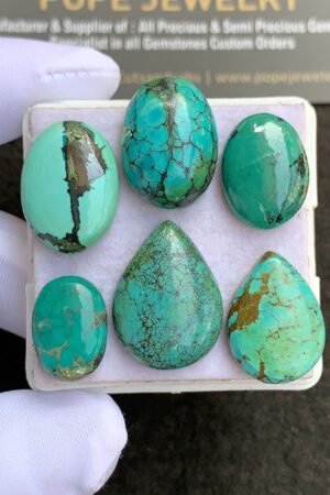 Natural Tibetan Turquoise Gemstone Smooth Mix Shape Cabochon High Quality Loose Gemstones For Jewelry Making 14-20 MM Size 6 Pcs V2661