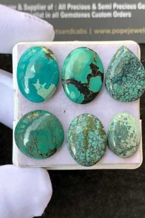 Natural Tibetan Turquoise Gemstone Smooth Mix Shape Cabochon High Quality Loose Gemstones For Jewelry Making 14-18 MM Size 6 Pcs V2663