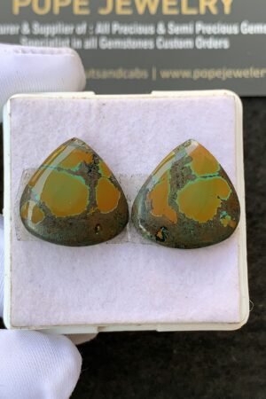 Natural Tibetan Turquoise Gemstone Smooth Heart Shape Cabochon High Quality Loose Gemstones For Jewelry Making 18 MM Size 1 Pair V2669