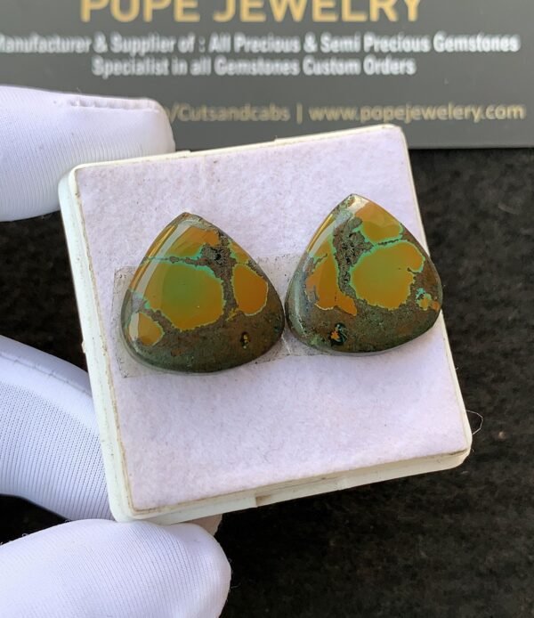 Natural Tibetan Turquoise Gemstone Smooth Heart Shape Cabochon High Quality Loose Gemstones For Jewelry Making 18 MM Size 1 Pair V2669 - Image 2