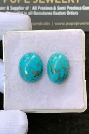 Natural Tibetan Turquoise Gemstone Smooth Oval Shape Cabochon High Quality Loose Gemstones For Jewelry Making 15x12 MM Size 1 Pair V2671