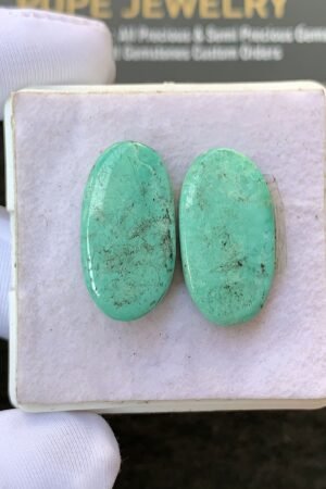 Natural Tibetan Turquoise Gemstone Smooth Oval Shape Cabochon High Quality Loose Gemstones For Jewelry Making 21x12 MM Size 1 Pair V2672