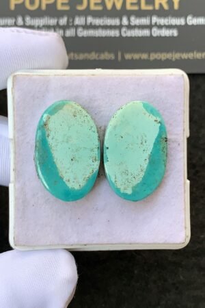 Natural Tibetan Turquoise Gemstone Smooth Oval Shape Cabochon High Quality Loose Gemstones For Jewelry Making 22x14 MM Size 1 Pair V2674