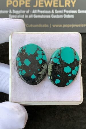 Natural Tibetan Turquoise Gemstone Smooth Oval Shape Cabochon High Quality Loose Gemstones For Jewelry Making 23x17 MM Size 1 Pair V2675