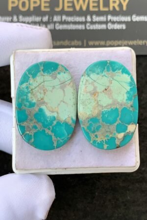 Natural Tibetan Turquoise Gemstone Smooth Oval Shape Cabochon High Quality Loose Gemstones For Jewelry Making 28x19 MM Size 1 Pair V2676