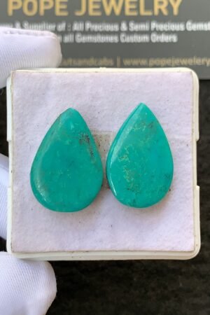Natural Tibetan Turquoise Gemstone Smooth Pear Shape Cabochon High Quality Loose Gemstones For Jewelry Making 22x14 MM Size 1 Pair V2677