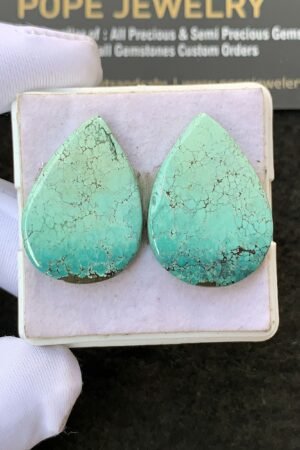 Natural Tibetan Turquoise Gemstone Smooth Pear Shape Cabochon High Quality Loose Gemstones For Jewelry Making 26-27 MM Size 1 Pair V2678