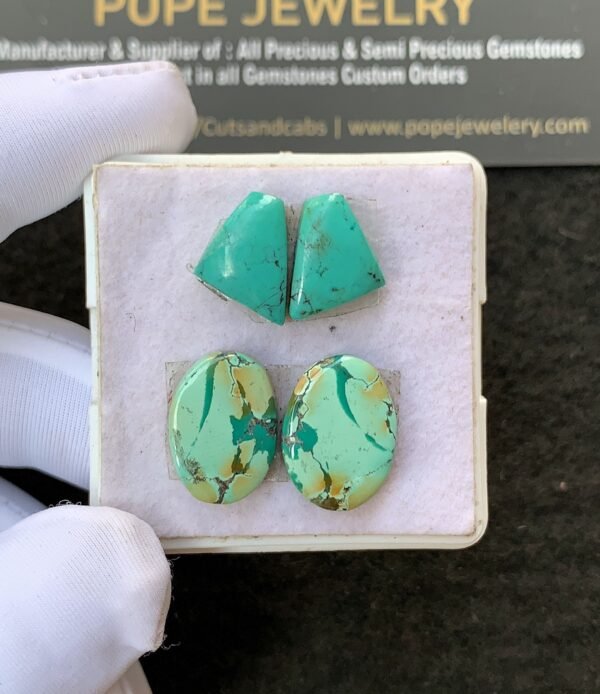 Natural Tibetan Turquoise Gemstone Smooth Pear Shape Cabochon High Quality Loose Gemstones For Jewelry Making 13-16 MM Size 2 Pair V2679