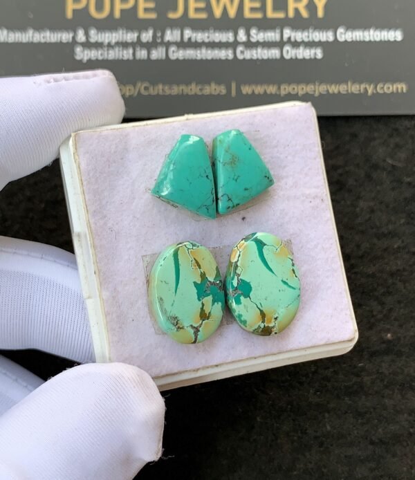 Natural Tibetan Turquoise Gemstone Smooth Pear Shape Cabochon High Quality Loose Gemstones For Jewelry Making 13-16 MM Size 2 Pair V2679 - Image 2