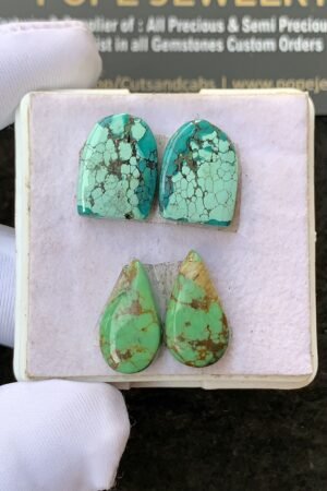 Natural Tibetan Turquoise Gemstone Smooth Pear Shape Cabochon High Quality Loose Gemstones For Jewelry Making 14-15 MM Size 2 Pair V2682