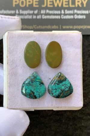 Natural Tibetan Turquoise Gemstone Smooth Pear Shape Cabochon High Quality Loose Gemstones For Jewelry Making 13-14 MM Size 2 Pair V2683