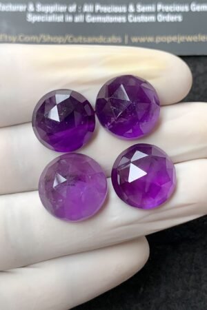 Natural Amethyst Gemstone Rose Cut Round Shape Cabochon High Quality Loose Gemstones For Jewelry Making 15x16 MM Size 4 Pcs V2723