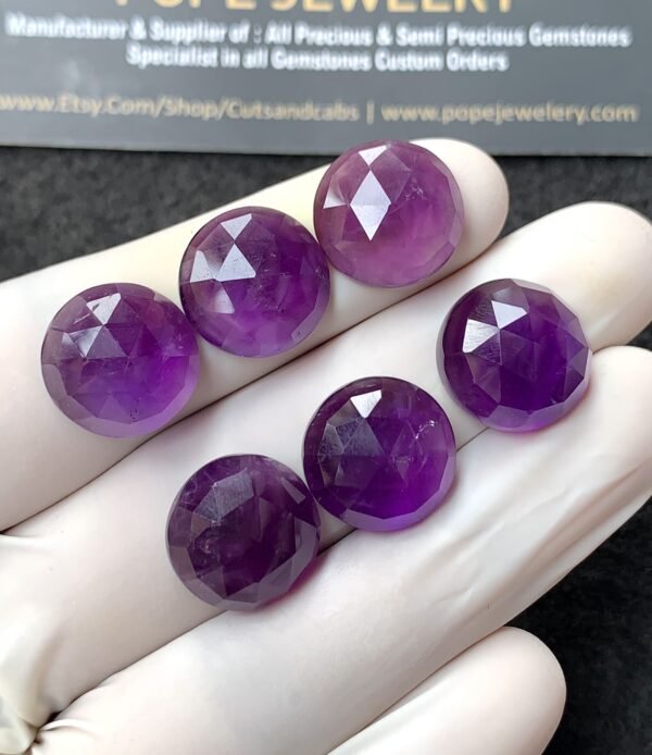 Natural Amethyst Gemstone Rose Cut Round Shape Cabochon High Quality Loose Gemstones For Jewelry Making 14 MM Size 6 Pcs V2724 - Image 2