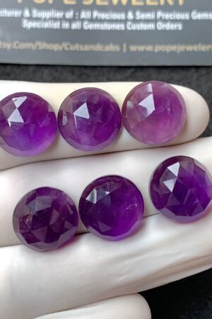 Natural Amethyst Gemstone Rose Cut Round Shape Cabochon High Quality Loose Gemstones For Jewelry Making 14 MM Size 6 Pcs V2724