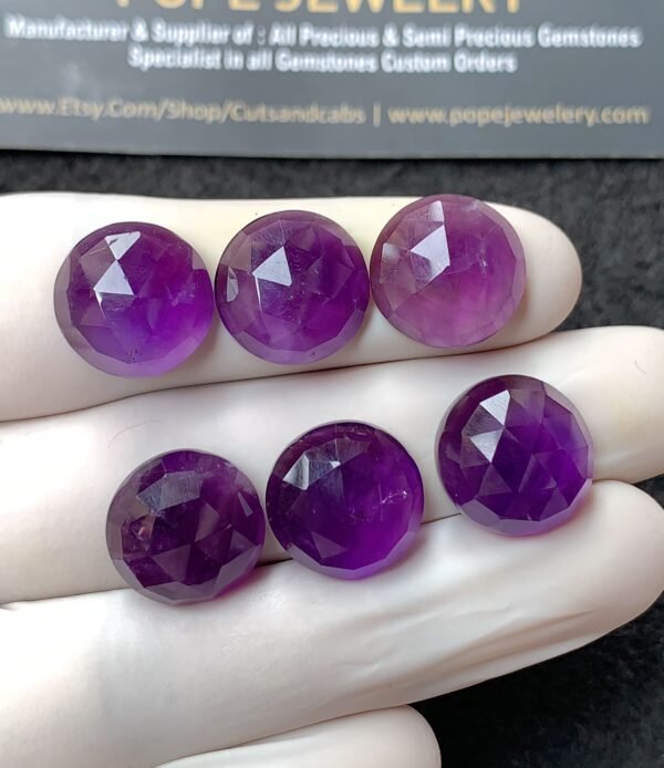 Natural Amethyst Gemstone Rose Cut Round Shape Cabochon High Quality Loose Gemstones For Jewelry Making 14 MM Size 6 Pcs V2724