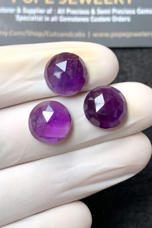 Natural Amethyst Gemstone Rose Cut Round Shape Cabochon High Quality Loose Gemstones For Jewelry Making 12 MM Size 3 Pcs V2725