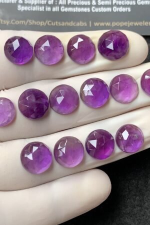 Natural Amethyst Gemstone Rose Cut Round Shape Cabochon High Quality Loose Gemstones For Jewelry Making 10 MM Size 14 Pcs V2726
