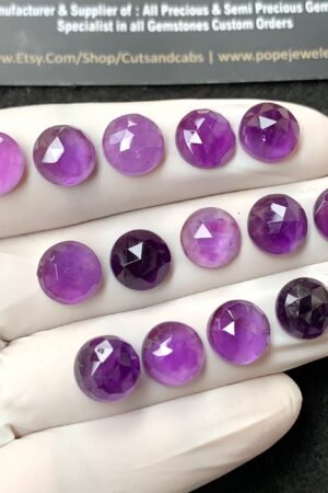 Natural Amethyst Gemstone Rose Cut Round Shape Cabochon High Quality Loose Gemstones For Jewelry Making 10 MM Size 14 Pcs V2727