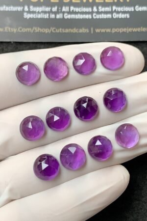Natural Amethyst Gemstone Rose Cut Round Shape Cabochon High Quality Loose Gemstones For Jewelry Making 9 MM Size 12 Pcs V2728