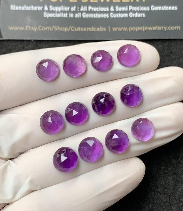 Natural Amethyst Gemstone Rose Cut Round Shape Cabochon High Quality Loose Gemstones For Jewelry Making 9 MM Size 12 Pcs V2728