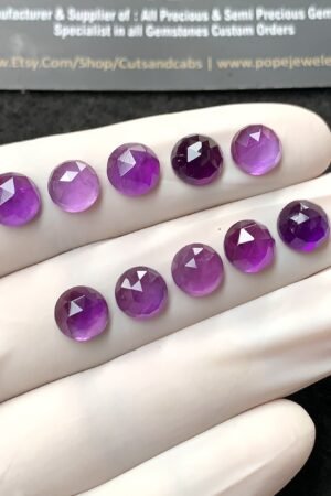 Natural Amethyst Gemstone Rose Cut Round Shape Cabochon High Quality Loose Gemstones For Jewelry Making 8 MM Size 10 Pcs V2729