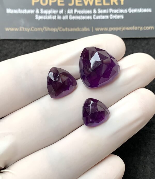 Natural Amethyst Gemstone Rose Cut Trillion Shape Cabochon High Quality Loose Gemstones For Jewelry Making 11-17 MM Size 3 Pcs V2730 - Image 2