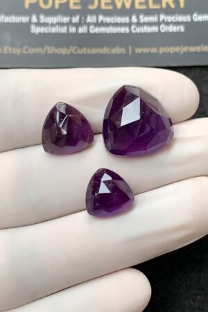 Natural Amethyst Gemstone Rose Cut Trillion Shape Cabochon High Quality Loose Gemstones For Jewelry Making 11-17 MM Size 3 Pcs V2730