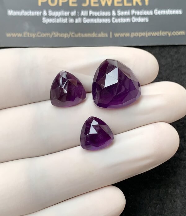 Natural Amethyst Gemstone Rose Cut Trillion Shape Cabochon High Quality Loose Gemstones For Jewelry Making 11-17 MM Size 3 Pcs V2730