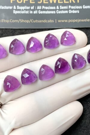 Natural Amethyst Gemstone Rose Cut Trillion Shape Cabochon High Quality Loose Gemstones For Jewelry Making 10 MM Size 11 Pcs V2731