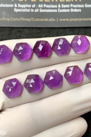 Natural Amethyst Gemstone Rose Cut Hexagon Shape Cabochon High Quality Loose Gemstones For Jewelry Making 10 MM Size 10 Pcs V2735