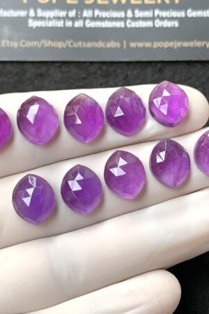 Natural Amethyst Gemstone Rose Cut Fancy Shape Cabochon High Quality Loose Gemstones For Jewelry Making 10x12 MM Size 10 Pcs V2738
