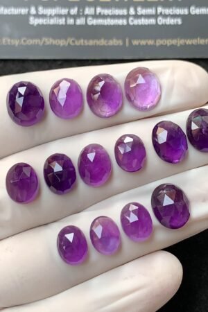 Natural Amethyst Gemstone Rose Cut Oval Shape Cabochon High Quality Loose Gemstones For Jewelry Making 9-11 MM Size 14 Pcs V2739