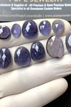 Natural Iolite Gemstone Rose Cut Mix Shape Cabochon High Quality Loose Gemstones For Jewelry Making 10-17 MM Size 10 Pcs SM24556