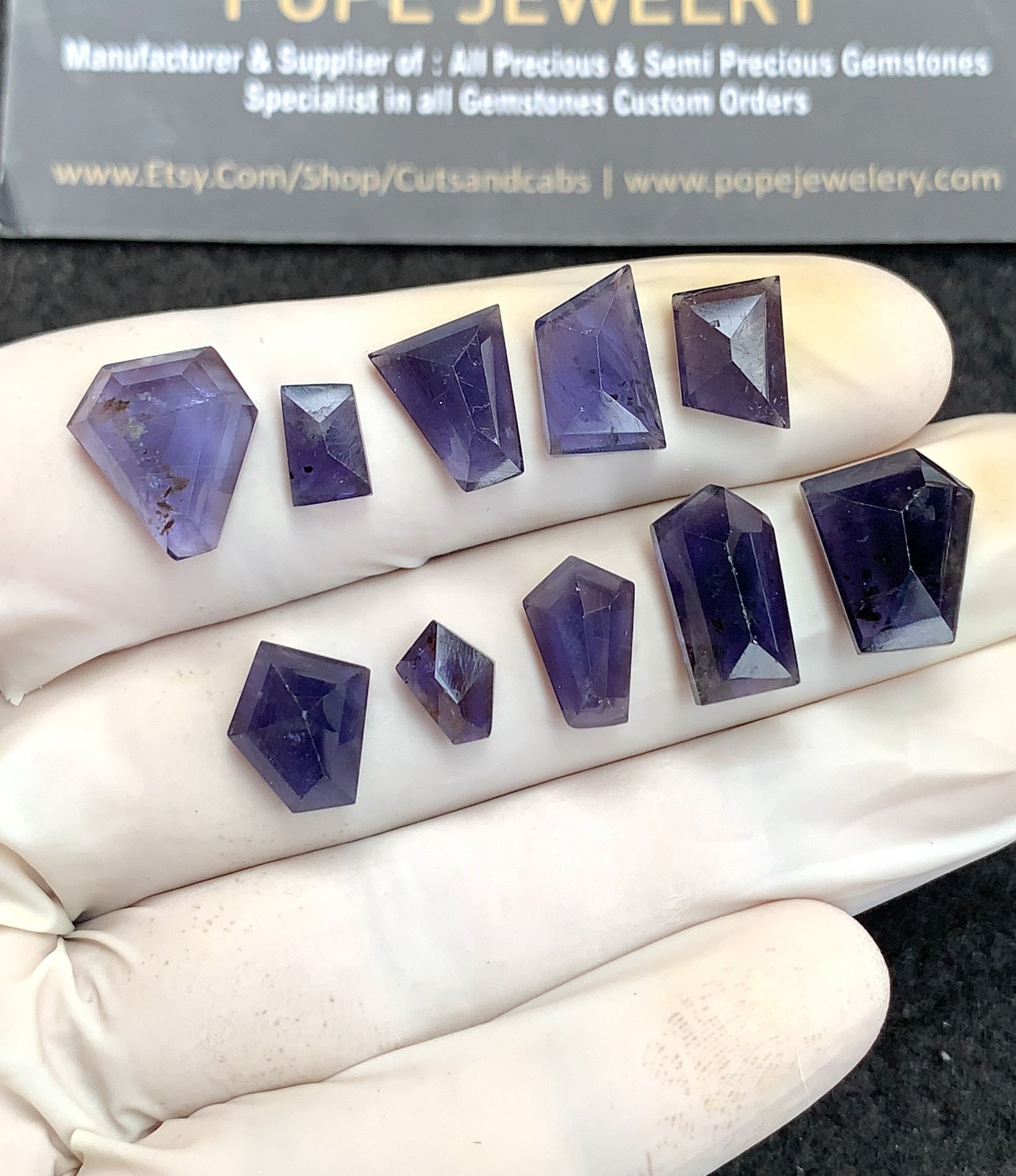 Natural Iolite Gemstone Step Cut Fancy Shape Cabochon High Quality Loose Gemstones For Jewelry Making 7-14 MM Size 10 Pcs V2741
