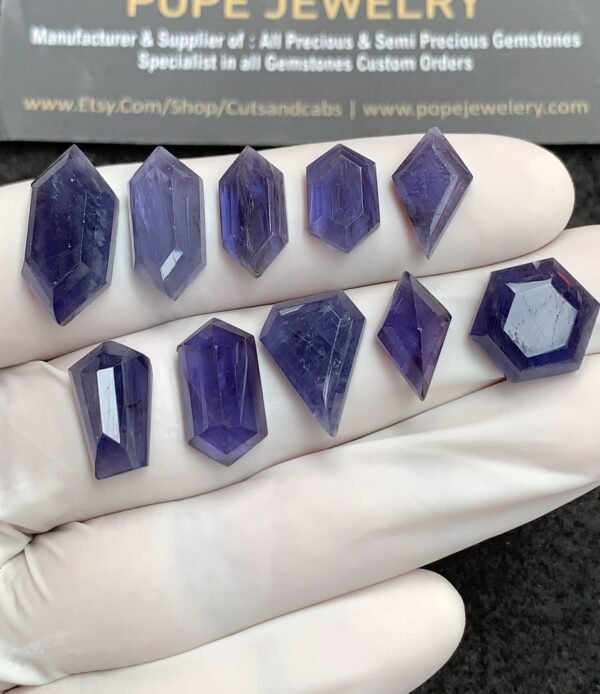 Natural Iolite Gemstone Step Cut Mix Shape Cabochon High Quality Loose Gemstones For Jewelry Making 12-19 MM Size 10 Pcs V2747