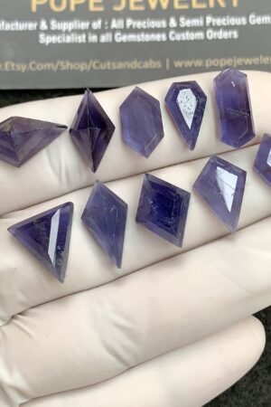 Natural Iolite Gemstone Step Cut Mix Shape Cabochon High Quality Loose Gemstones For Jewelry Making 12-14 MM Size 10 Pcs V2755