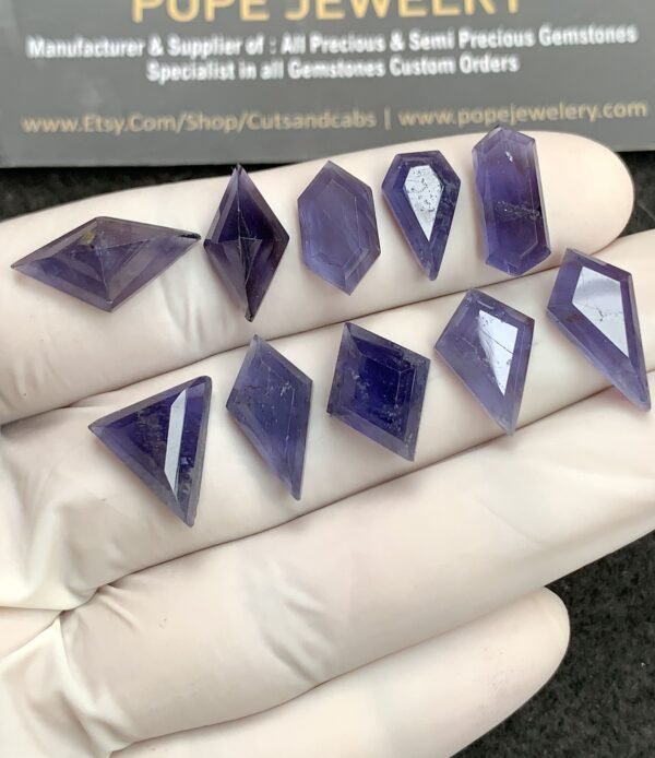 Natural Iolite Gemstone Step Cut Mix Shape Cabochon High Quality Loose Gemstones For Jewelry Making 12-14 MM Size 10 Pcs V2755