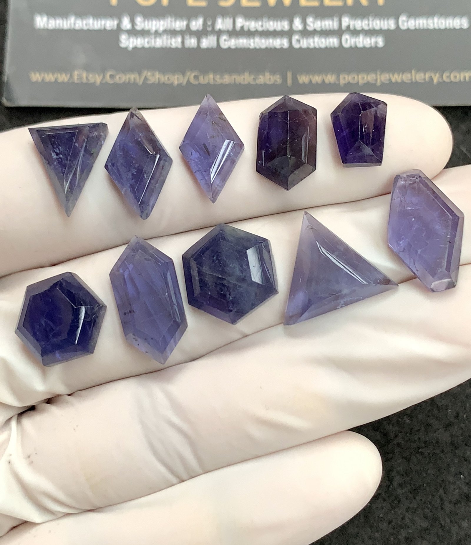 Natural Iolite Gemstone Step Cut Mix Shape Cabochon High Quality Loose Gemstones For Jewelry Making 10-18 MM Size 10 Pcs V2756