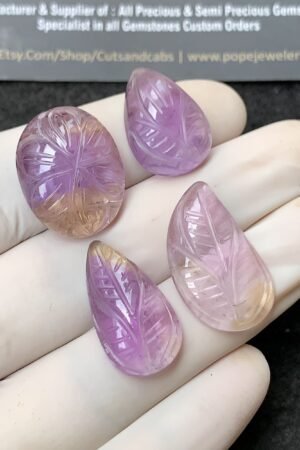 Natural Amethyst Gemstone Hand Carved Cut Mix Shape Cabochon High Quality Loose Gemstones For Jewelry Making 20-25MM Size 4 Pcs V2797