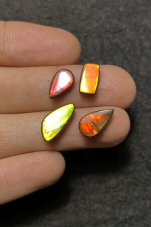 Natural Ammolite Doublet Gemstone Smooth Mix Shape Cabochon High Quality Loose Gemstones For Jewelry Making 11-15 MM Size 4 Pcs SM20616